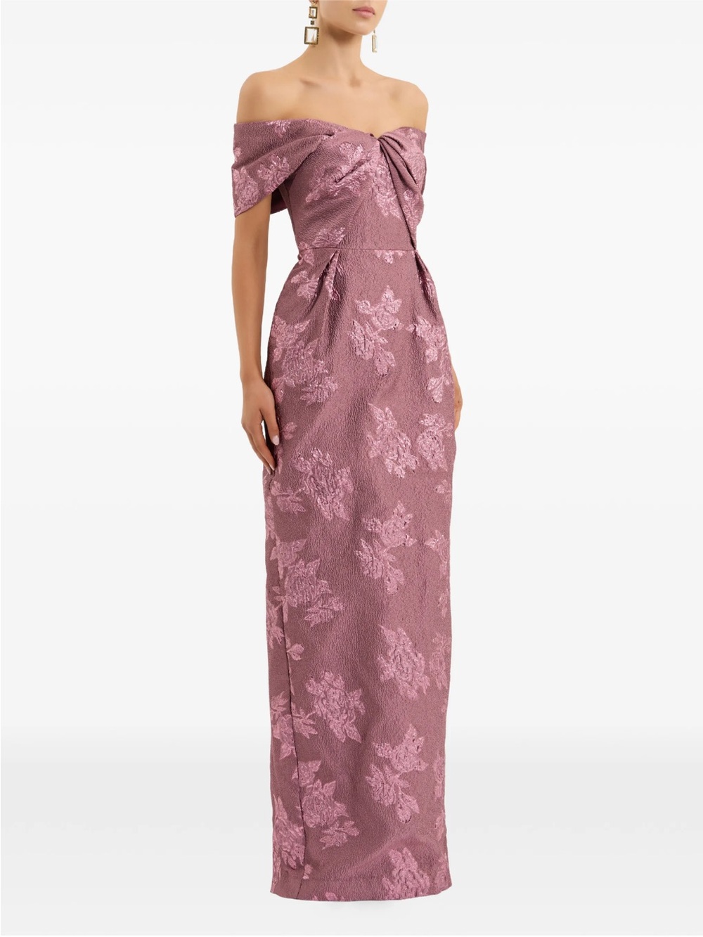 Rebecca Vallance Levinia Dusty Mauve Pink Off-Shoulder Jacquard Gown